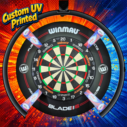 Custom UV printed Layerworx3d Dart target omni protective covers with vibrant, detailed designs for enhanced dartboard protection.