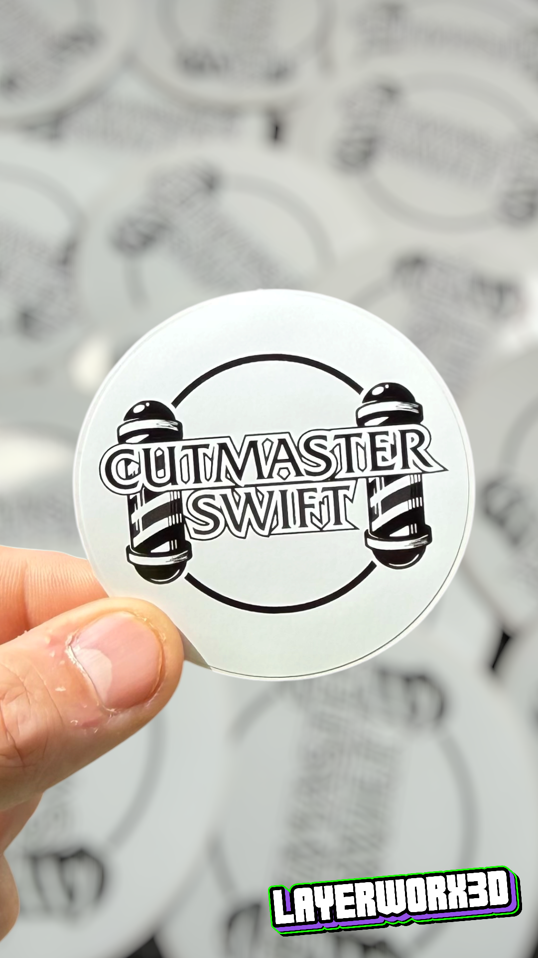 Layerworx3d custom die cut stickers featuring vibrant, uniquely shaped designs on a white background.