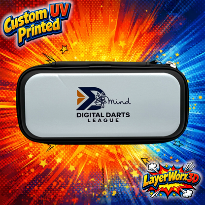 Layerworx3d UV printed darts case in soft shell EVA, designed for storing and protecting darts with custom graphics.