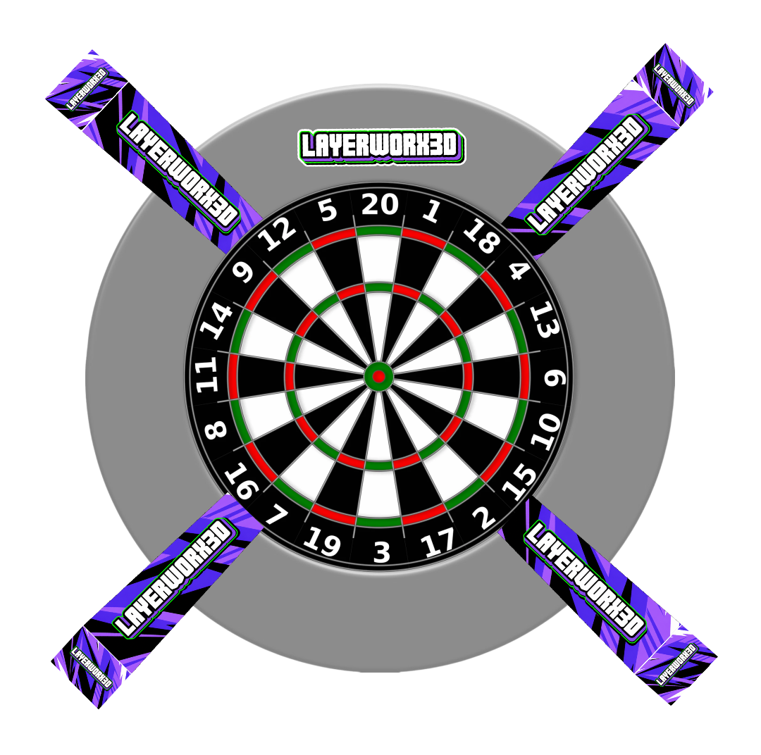 Layerworx3d custom UV printed dartboard protective covers for darts, featuring vibrant designs and durable Omni protection.