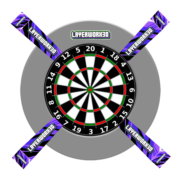 Layerworx3d custom UV printed dartboard protective covers for darts, featuring vibrant designs and durable Omni protection.