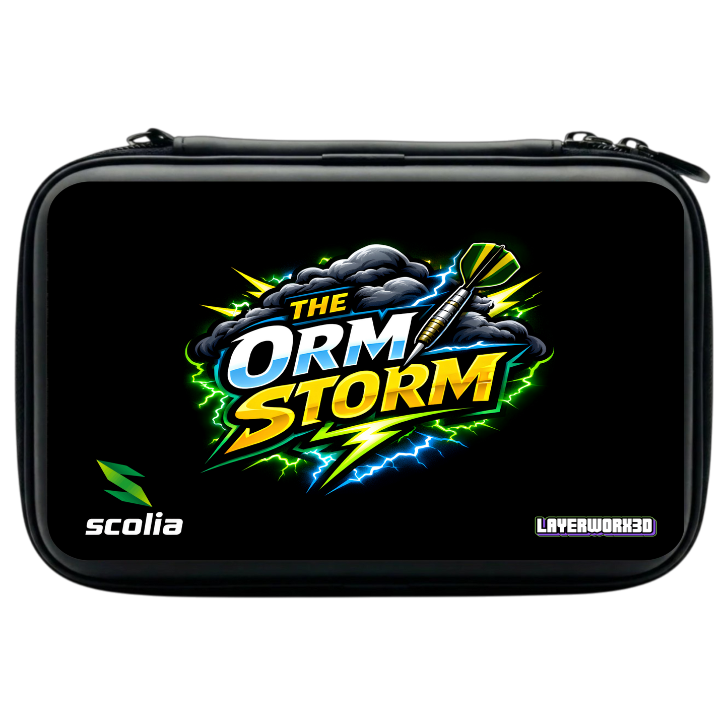 Layerworx3d UV printed darts case with soft shell EVA material, designed for storing and protecting darts.